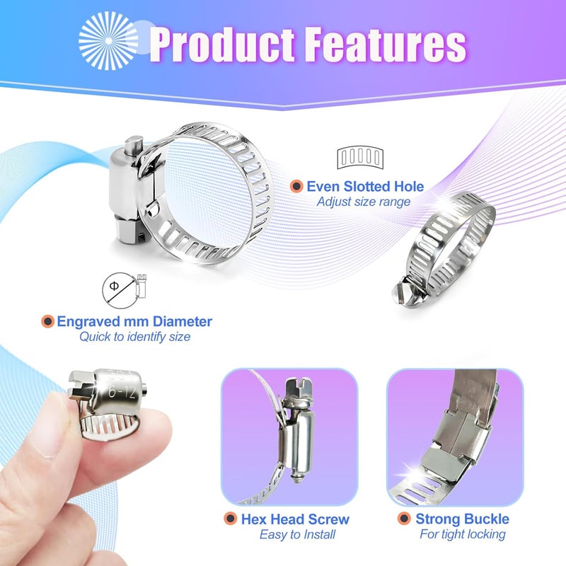 Duramedal Hose Clamp- 20 PCS Stainless Steel Hose Clamps Assortment Kit 1/2''–3/4'' stainless steel hose clamps for Fuel Line, Plumbing, Automotive, Mechanical Applications, Tube, Garden - Image 5
